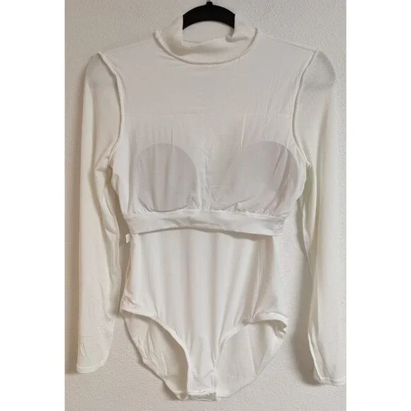 NWT~SOMA White Ribbed Mock Neck Bodysuit w/ Built-In Bra Medium $69.95 - Picture 7 of 10